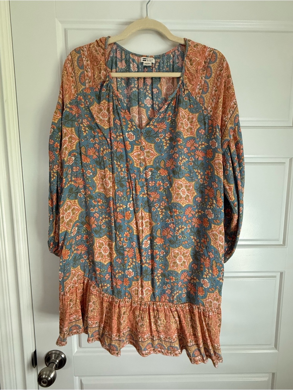 Billabong Teal & Rust Floral Boho Tunic